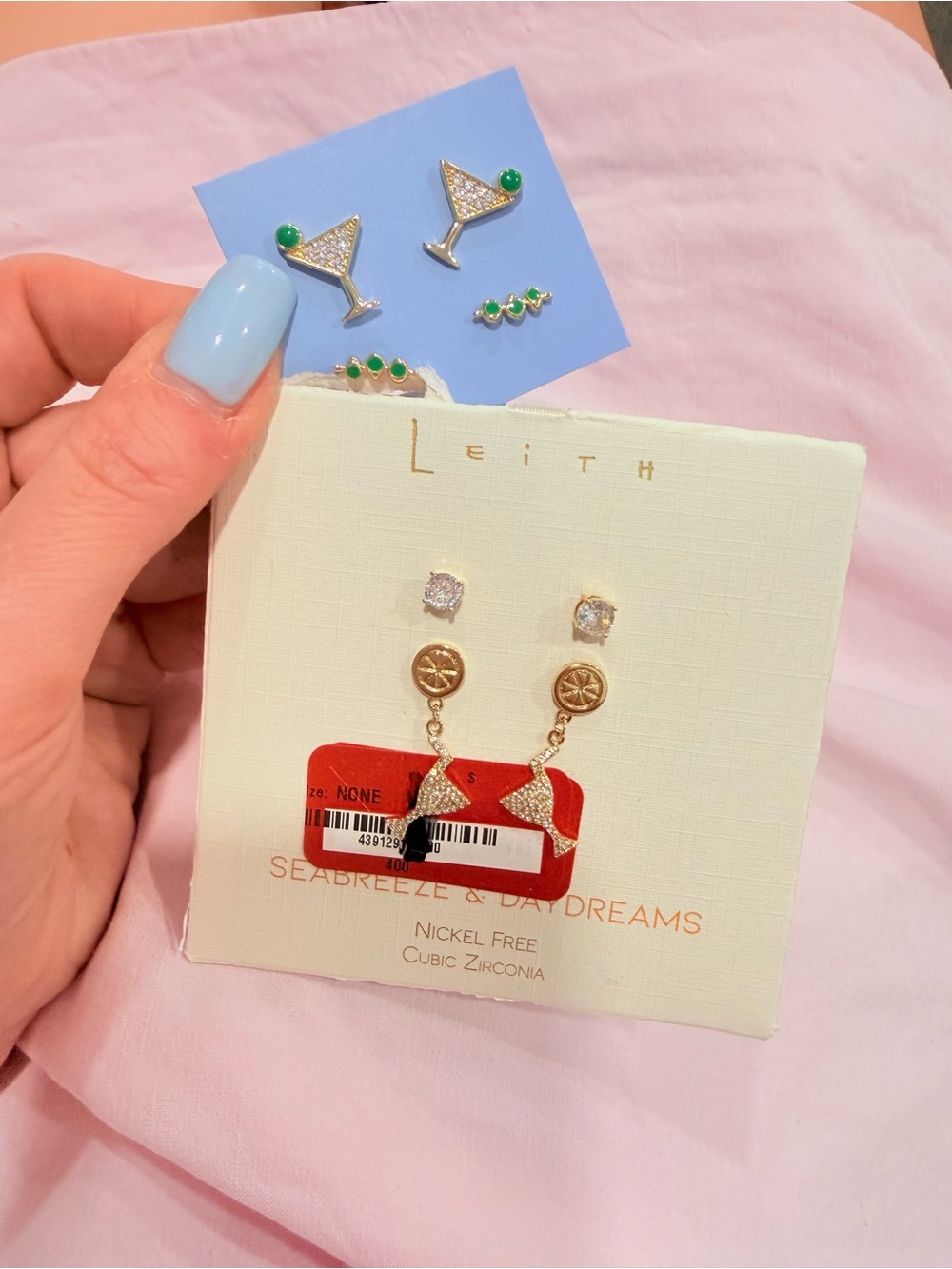 Leith Gold Martini, Green & Clear Stud and Drop Earring Set